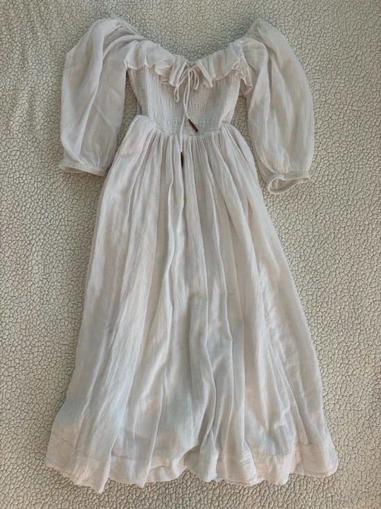 Free People White Off-Shoulder Maxi Dress with Ruffle Neckline - Picture 3 of 7